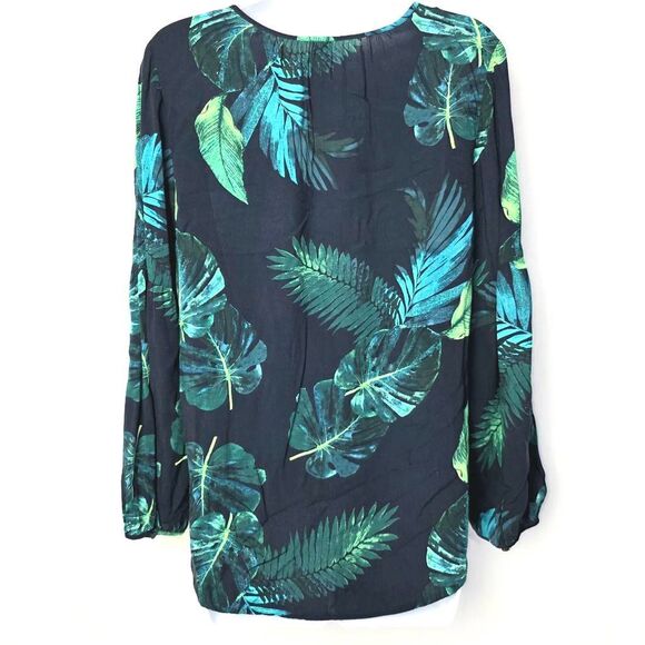 Old Navy Black Green Tropical Print Blouse M - Picture 4 of 7